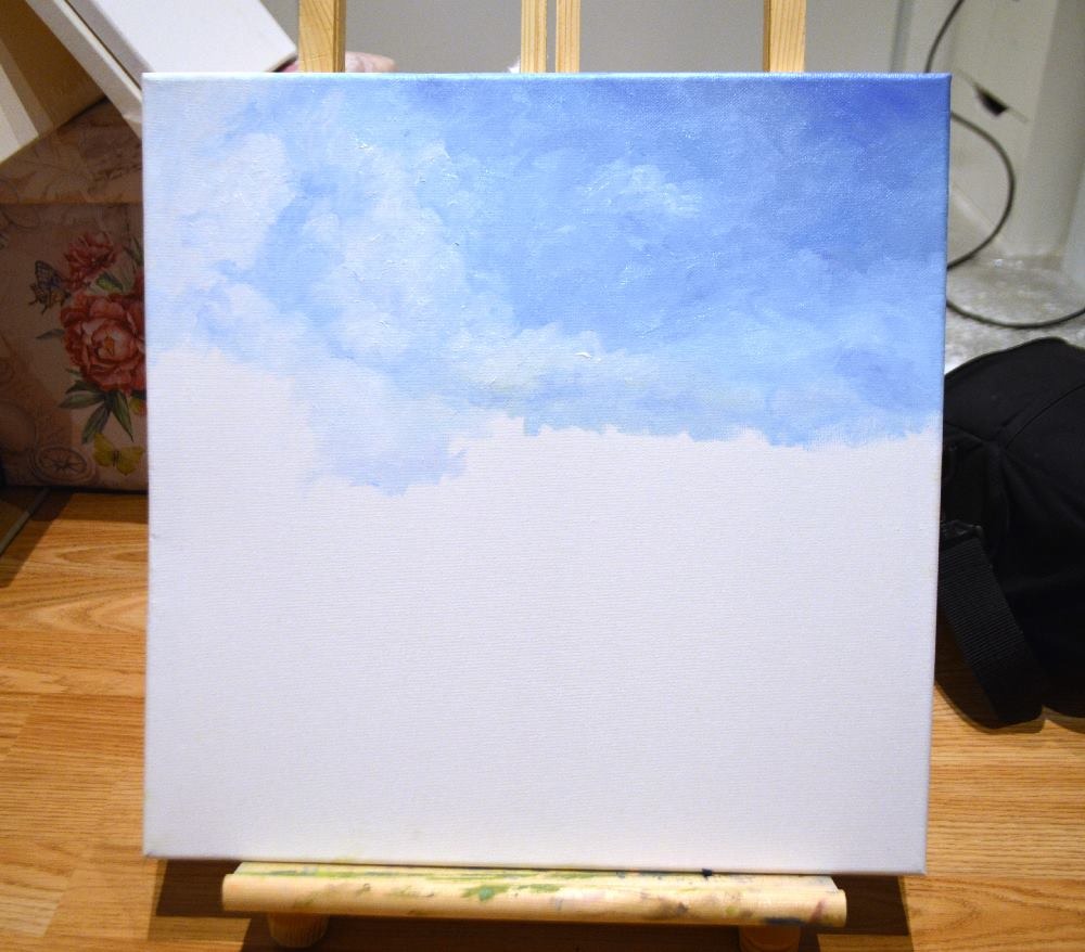 a painting of a sky with clouds