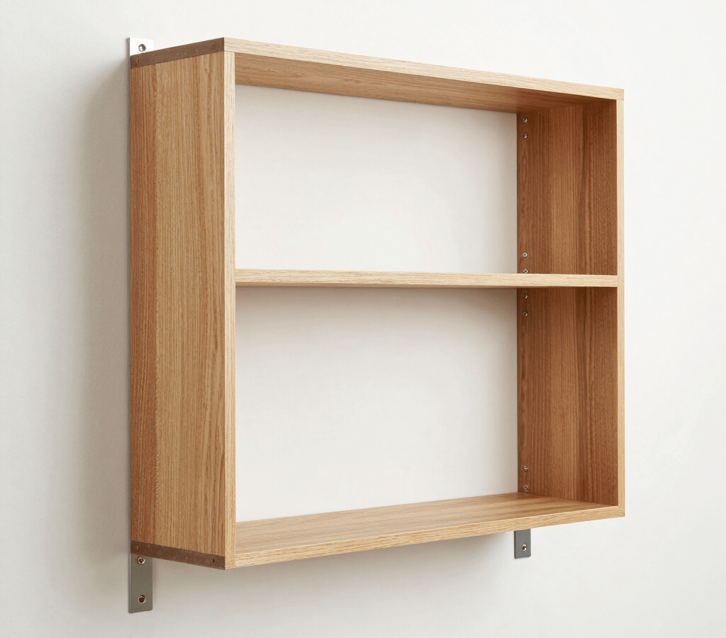 A secure bookshelf attached to a wall with brackets, showing safe furniture setup