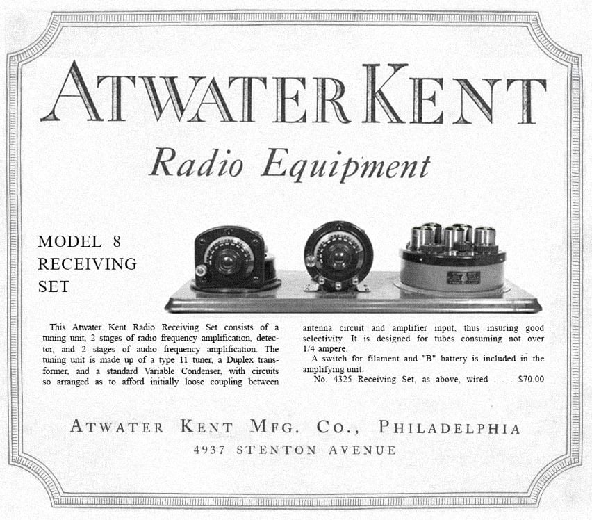 Atwater Kent Model 8 1923 Brochure Ad