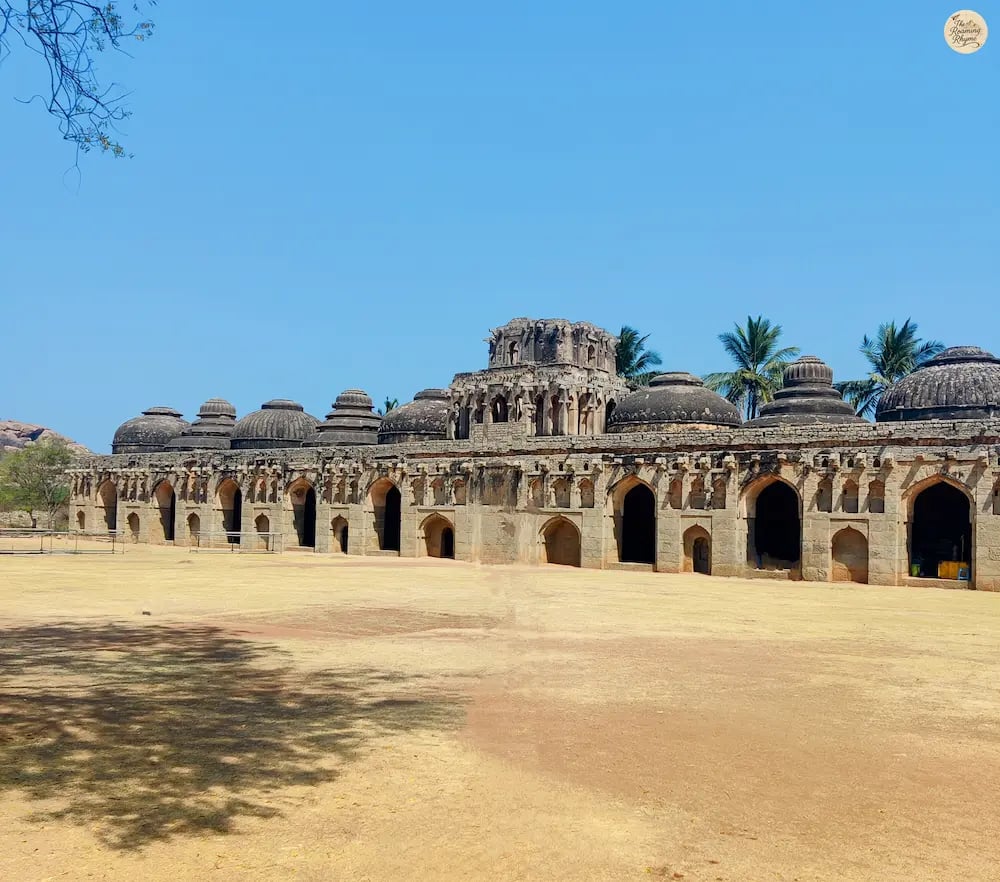 Elephant Stables in Hampi with symmetrical domes that once housed royal elephants.