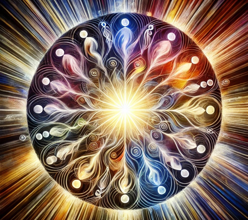 a colorful picture of a circular object with a sunflower