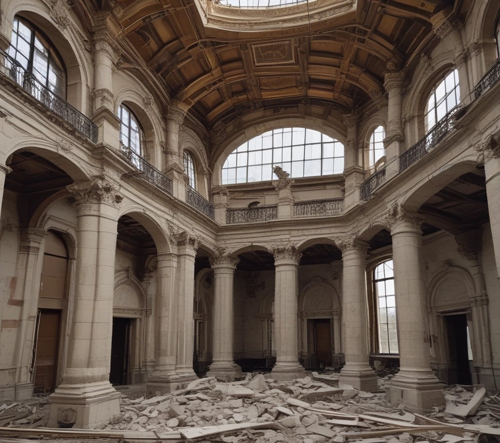 a large room with a large ceiling and a large window