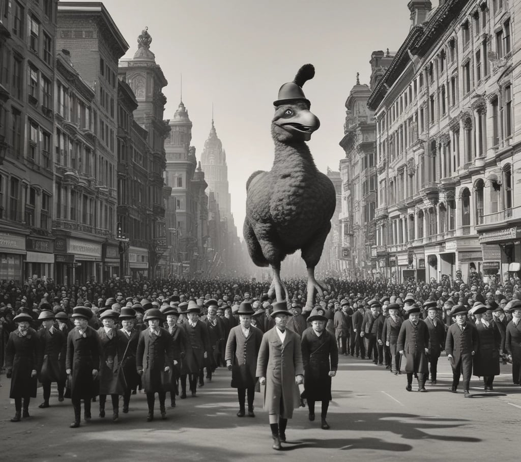 a statue in the middle of a city with tall buildings in the background