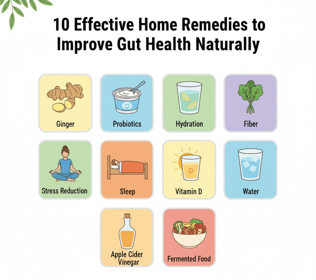 Natural gut health home remedies infographic