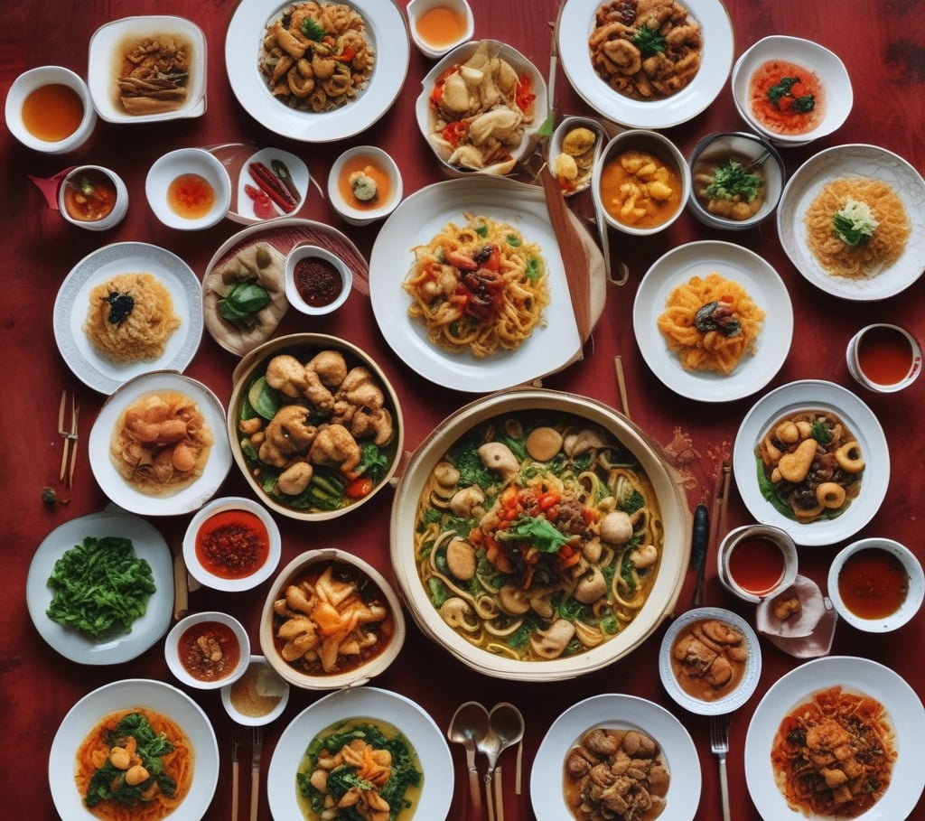 A variety of traditional Chinese dishes, including Dumplings, Peking Duck, and Mapo Tofu, showcasing