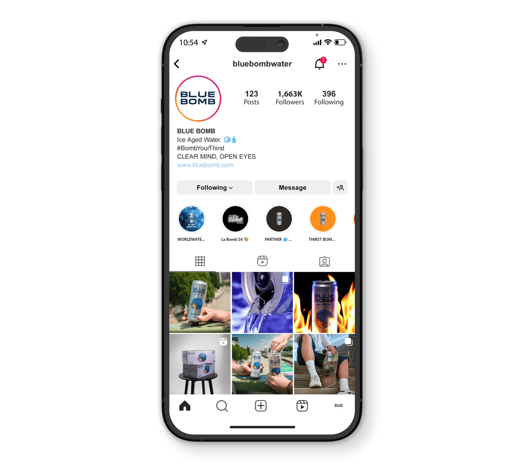 Foto- und Video-Assets für Instagram im Auftrag der Getränkemarke Blue Bomb – produziert für mehr Si