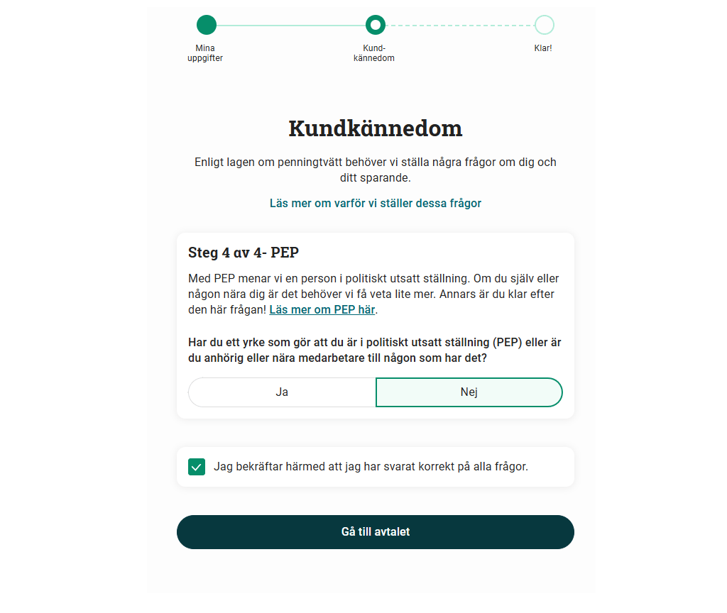 Avanza frÄgar om du Àr PEP