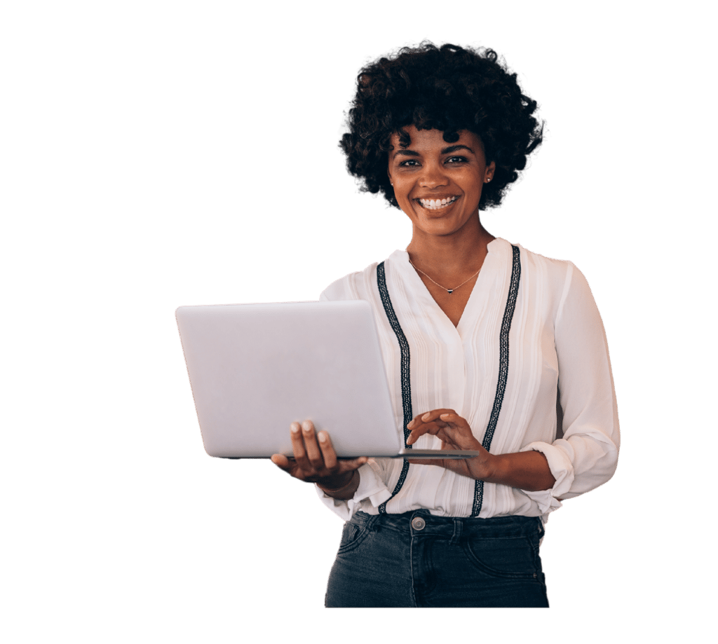 Professional writer holding a laptop