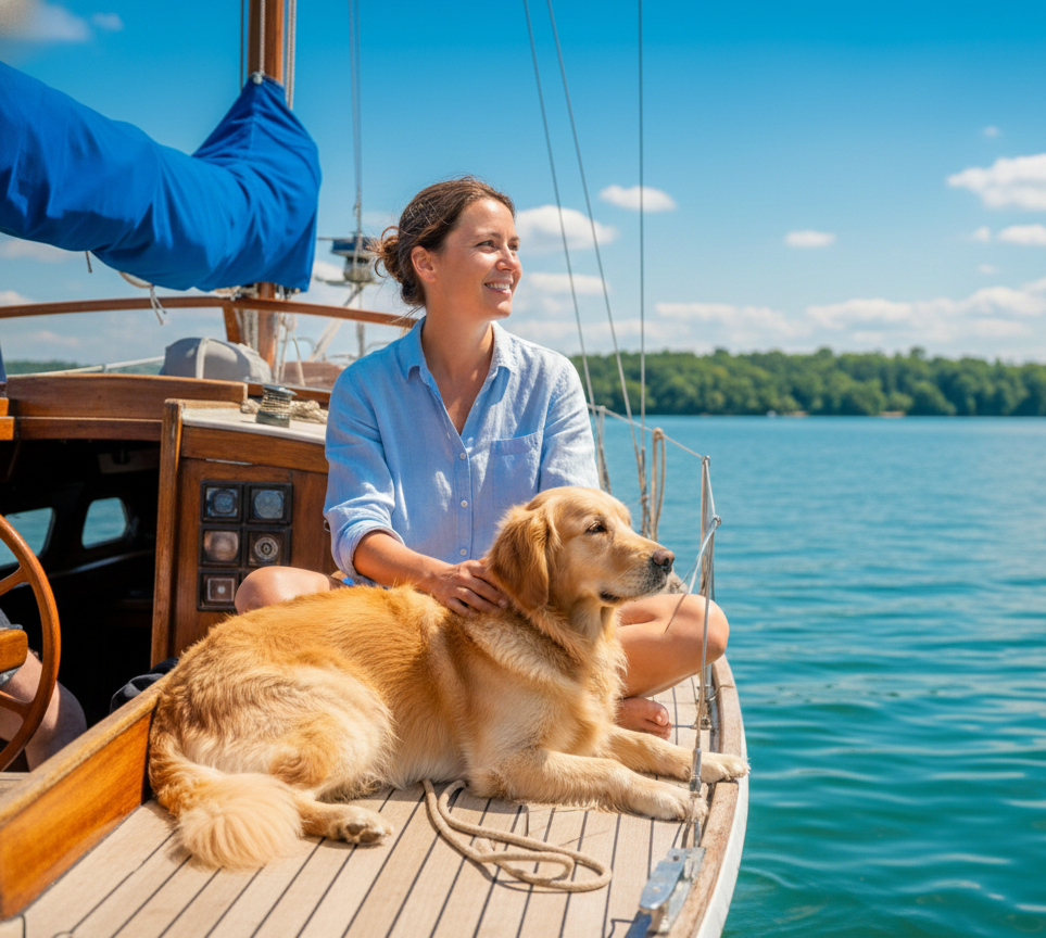 WolfsTeam 3er Paket Frau mit Hund auf Segelyacht