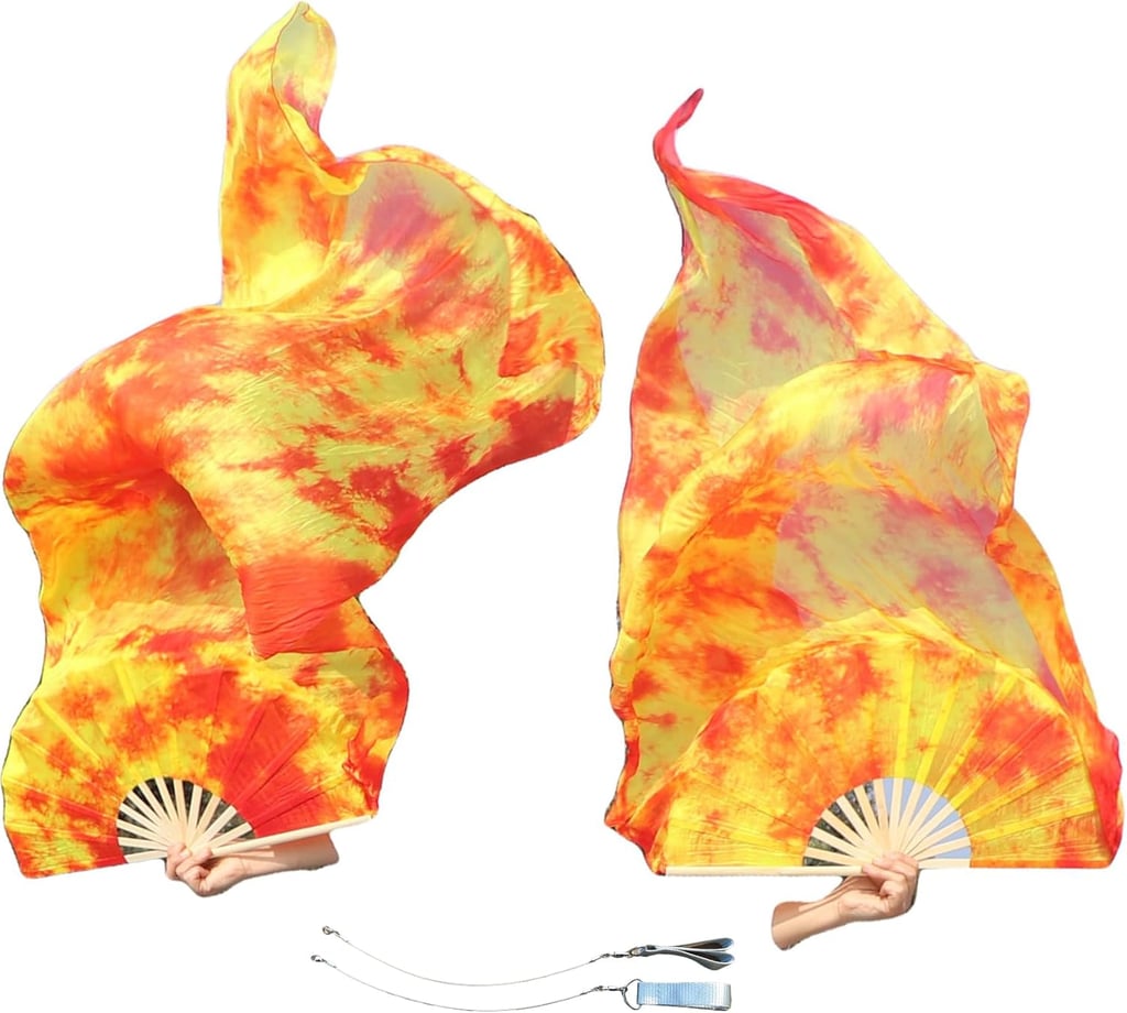 Winged Sirenny 150cm Pareja Abanico-pois de Seda Auténtica para Baile Árabe, Accesorios de Danza del