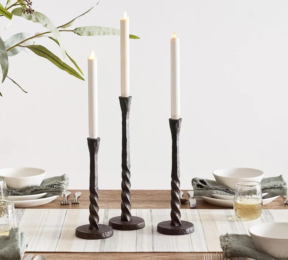 Triple size wooden shaped brass candle stand