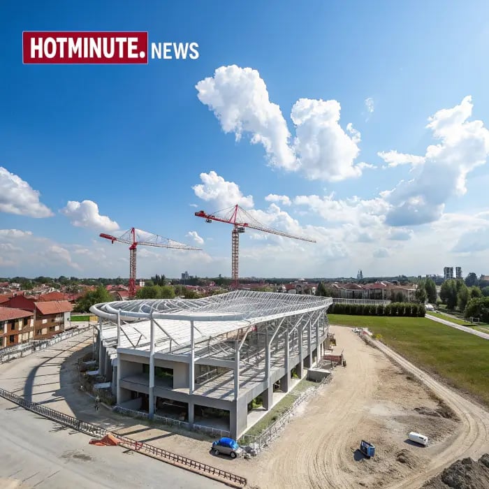 Rendering fotorealistico del nuovo polo sportivo Villachiaviche a Cesena con strutture in legno lame
