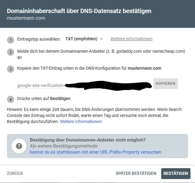 Domaininhaberschaft über DNS bestätigen