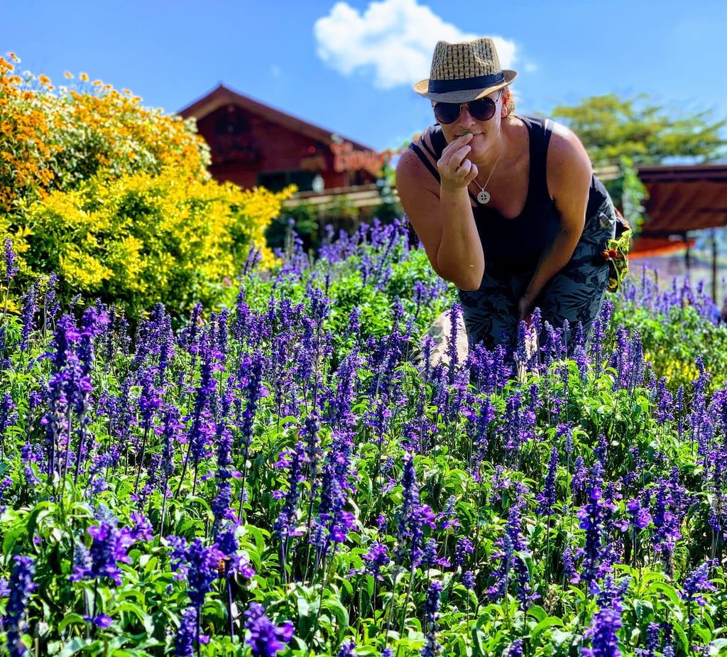 Gardener tending blooming perennial beds in a vibrant WNY garden.