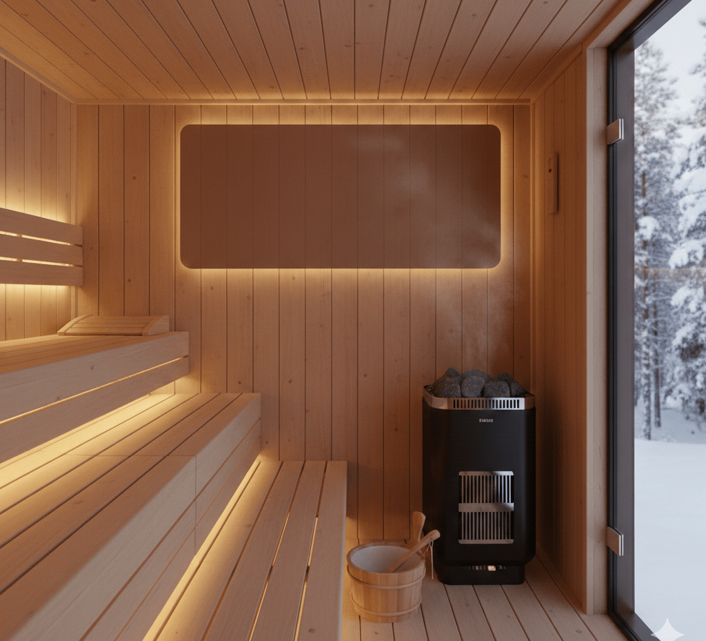 a wooden sauna