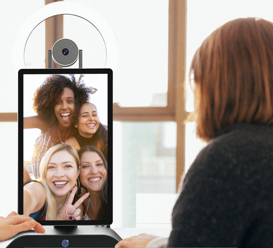 ClaraTech professional live-streaming interaction display with integrated camera mount and studio-gr