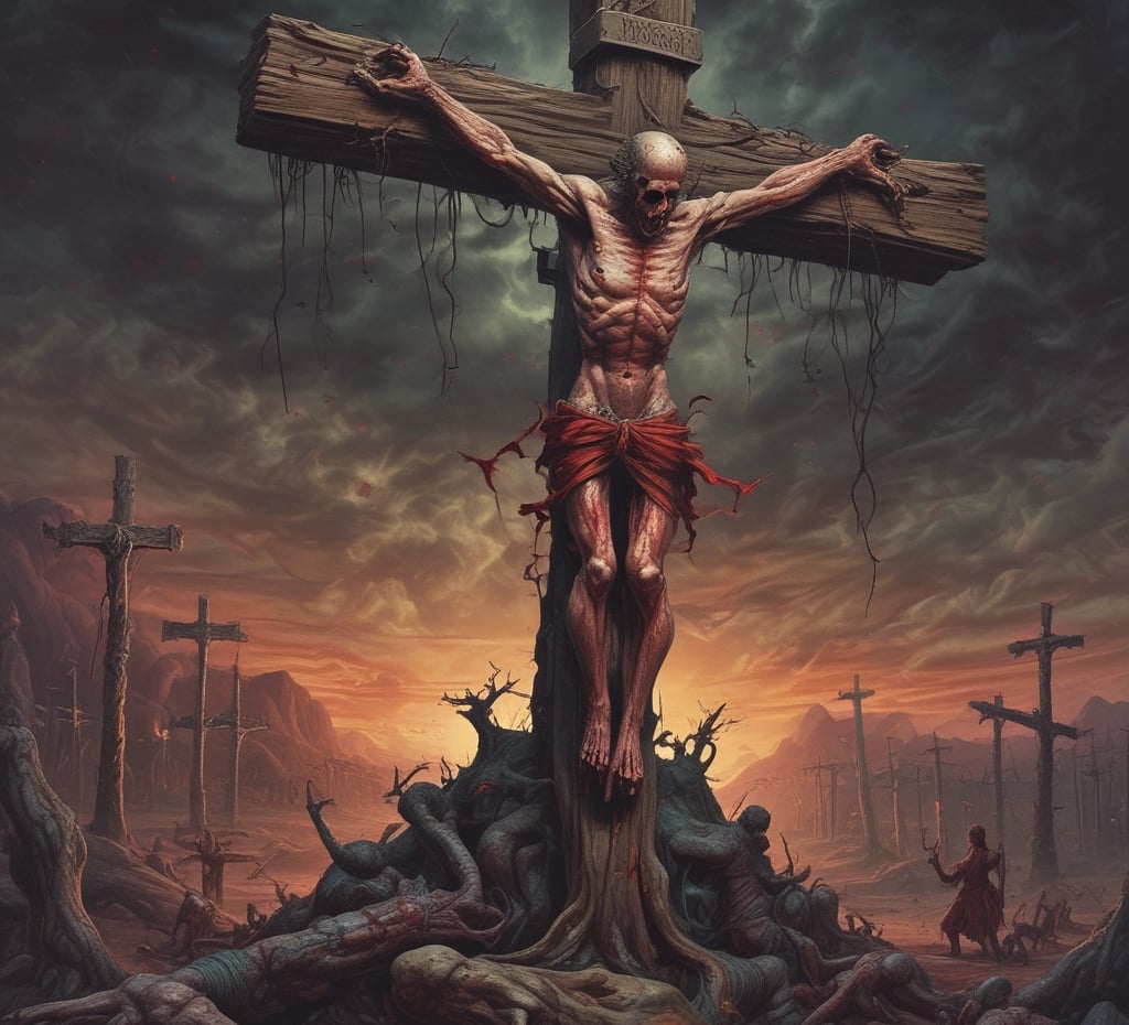 a man with a cross on a cross - country road
