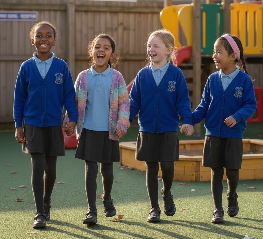A group of school girls socialise