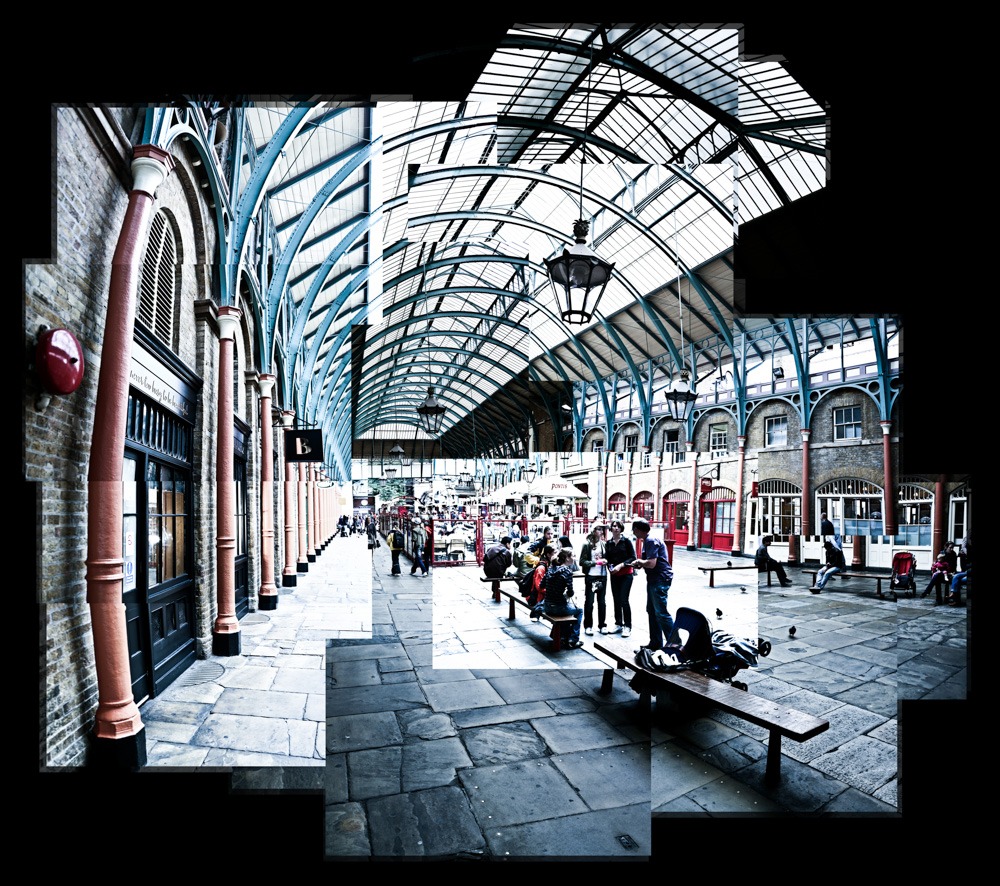 An enormous joiner photo of the inside of Covent Garden