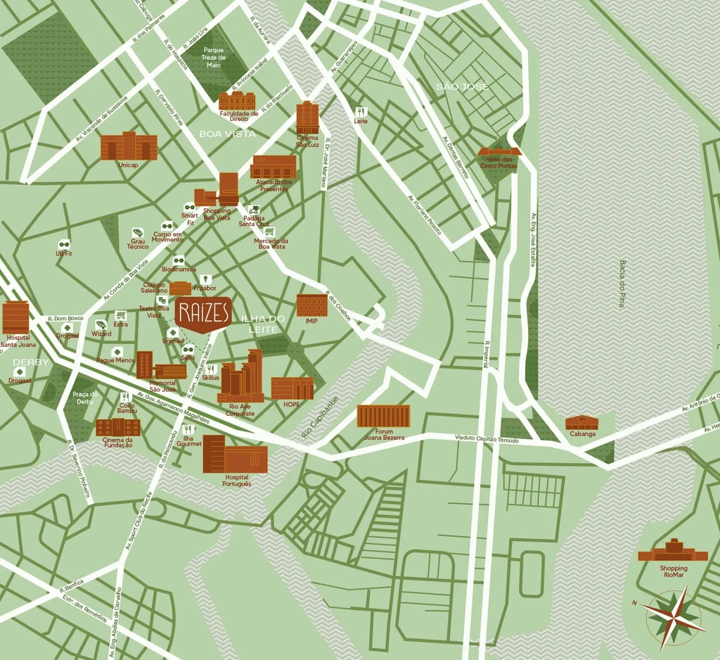 Imagem da Localização do Raízes e do que tem ao redor.