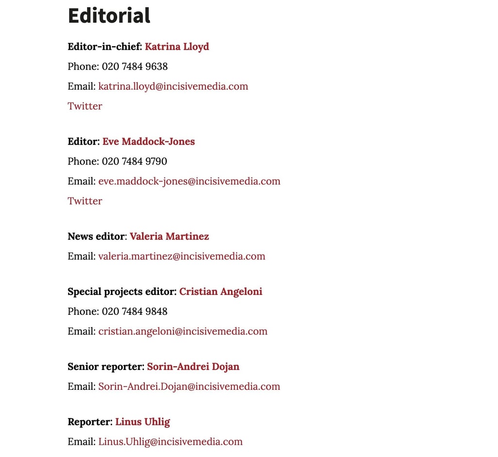 Investment Week editorial contacts list, 3rd December 2024