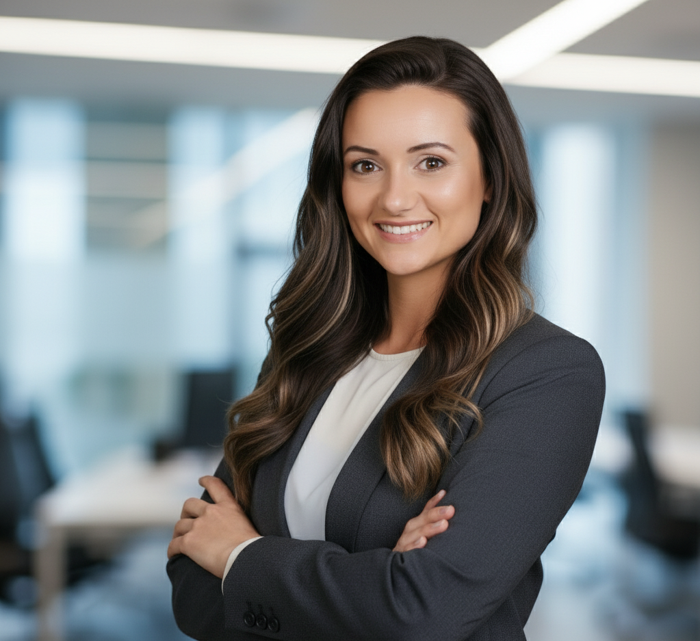 a woman in a suit and tie smiling