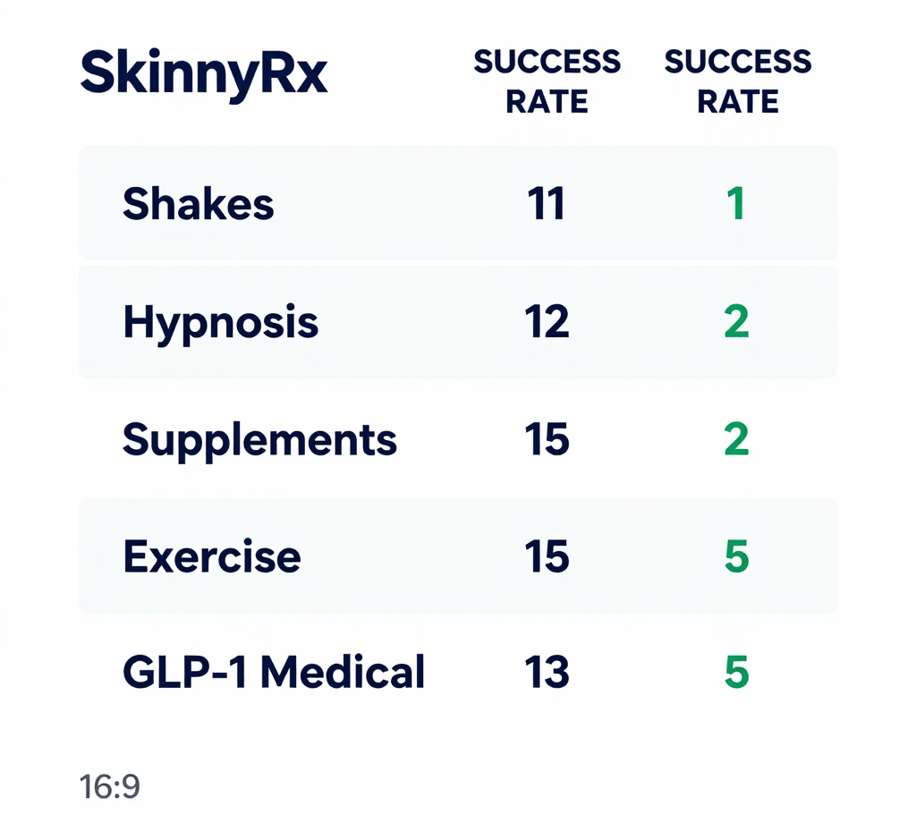 Weight loss program effectiveness comparison showing SkinnyRx GLP-1 as most effective healthy option