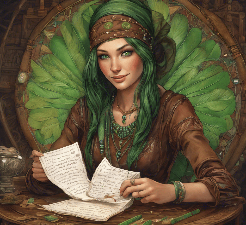 une femme cheveux long tenant des papiers de son etude numerologique