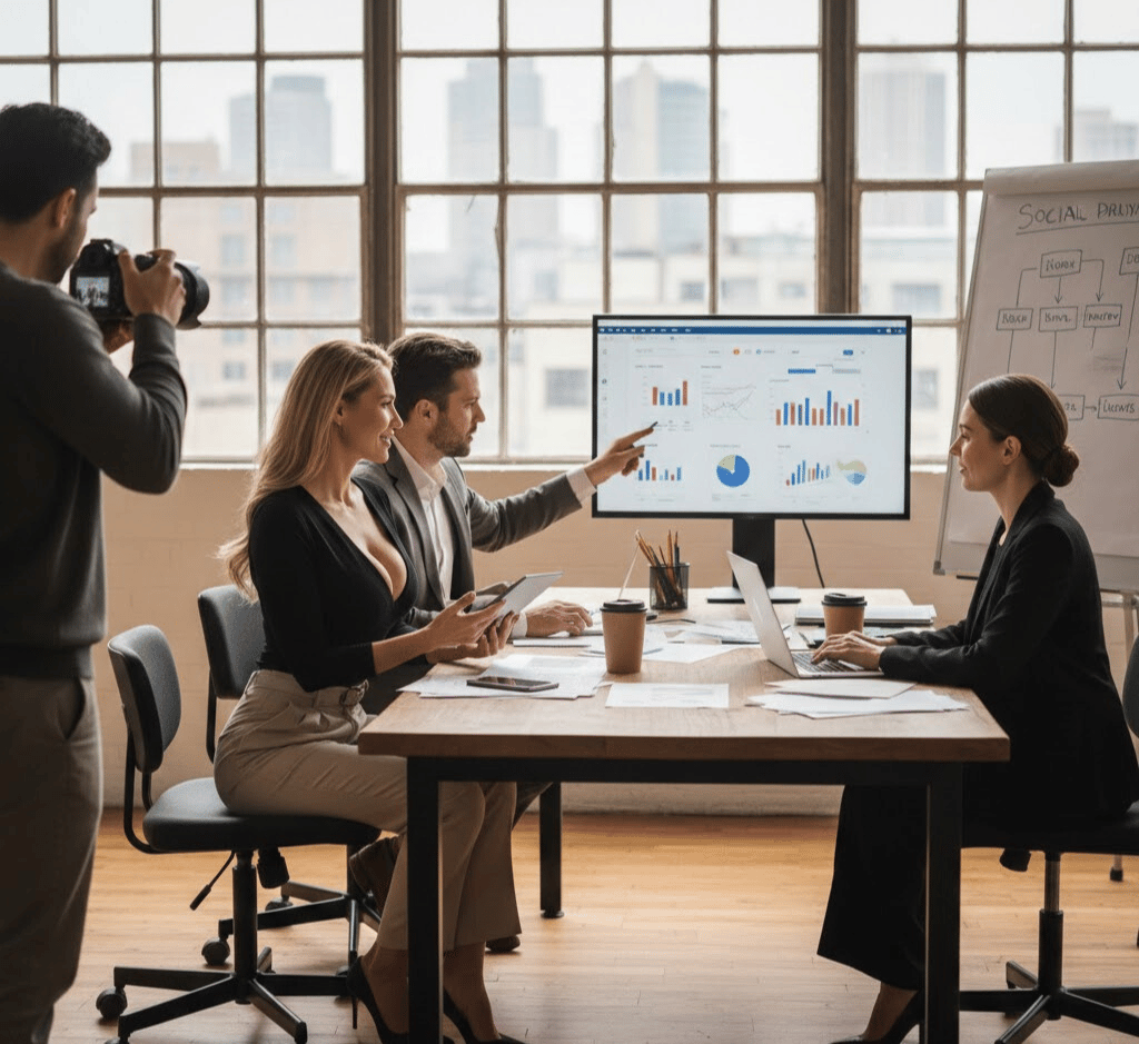 mature onlyfans creator discussing progress with agency