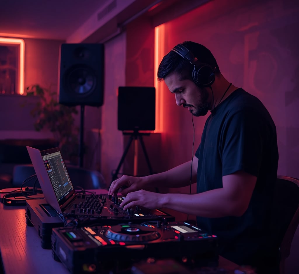 DJ organizando set musical antes de apresentação