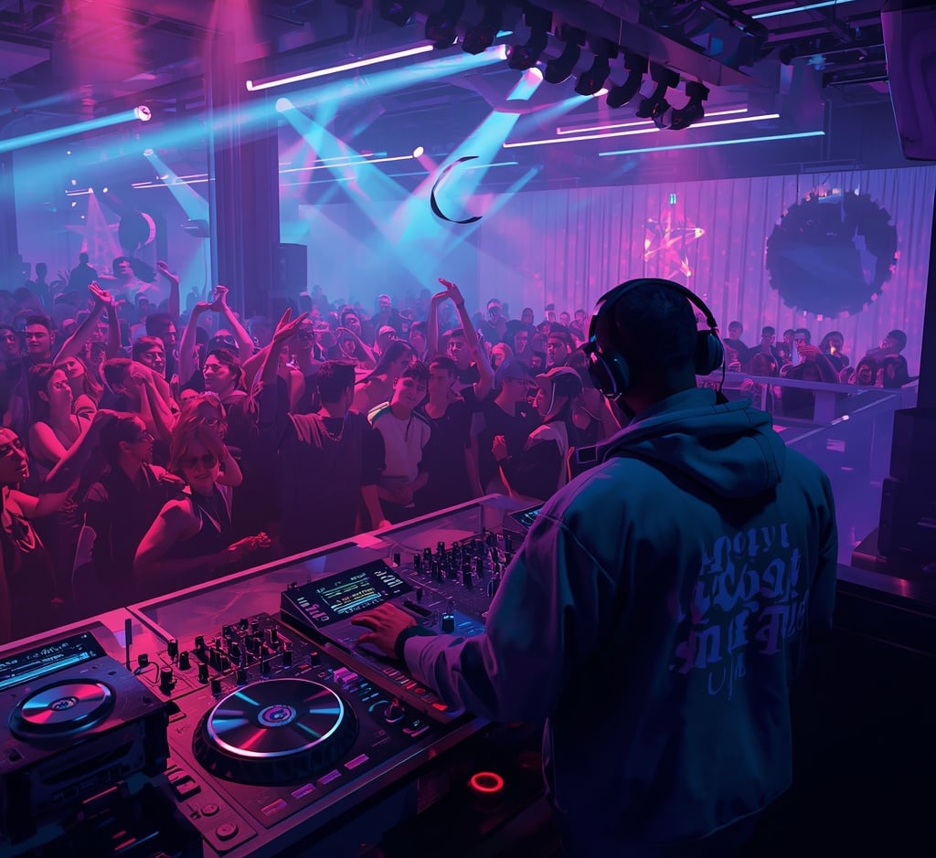 DJ tocando tendências musicais em clube moderno
