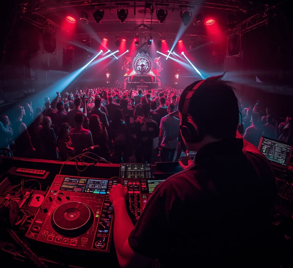DJ profissional utilizando técnicas avançadas em evento