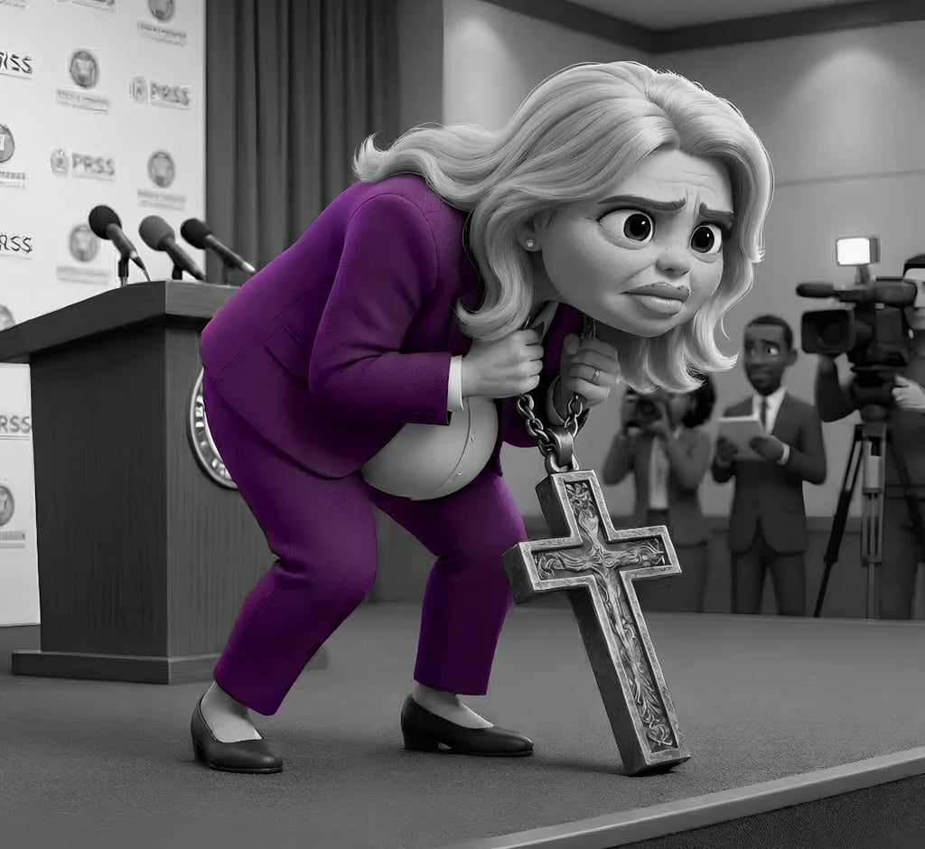 A pregnant Karoline Leavitt wears a cross the size of Trump's enemies list.