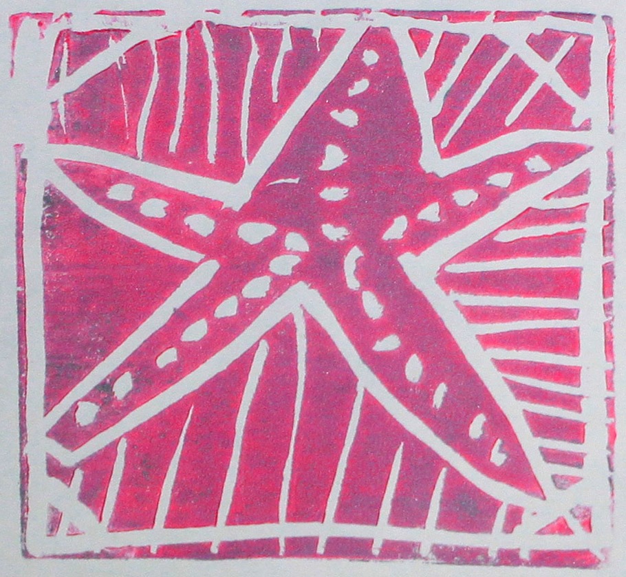 pink and white print of a starfish
