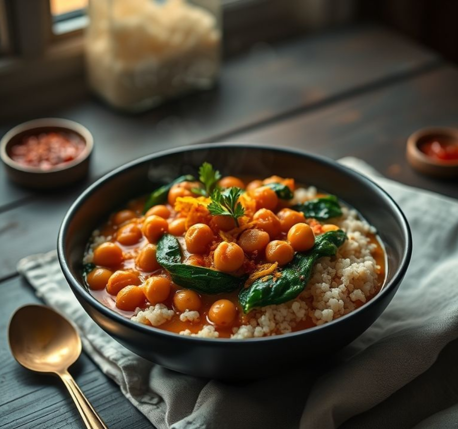 a bowl of food with a spoon and spoons