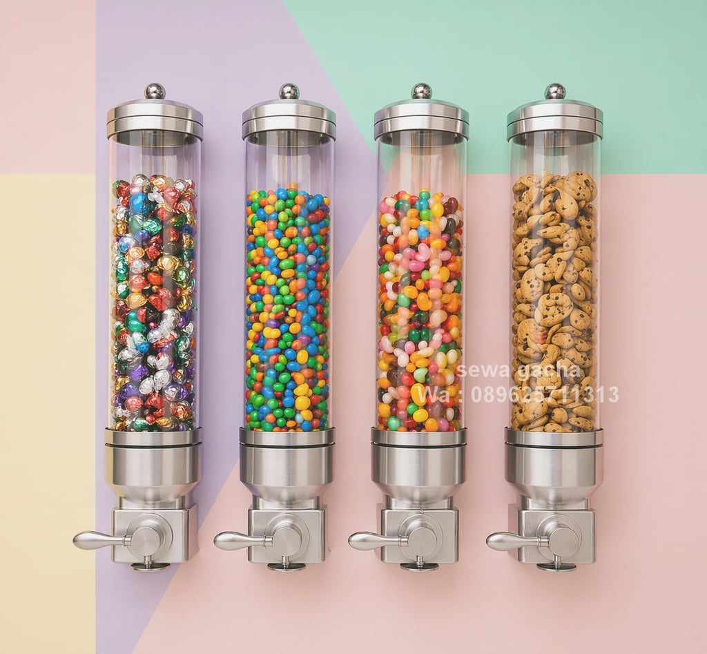 sewa wall mounted display snack / biji kopi dispenser silver