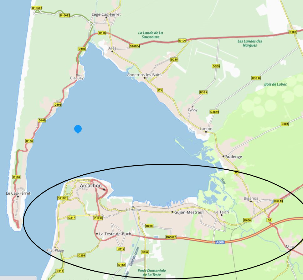 carte du Bassin d'Arcachon