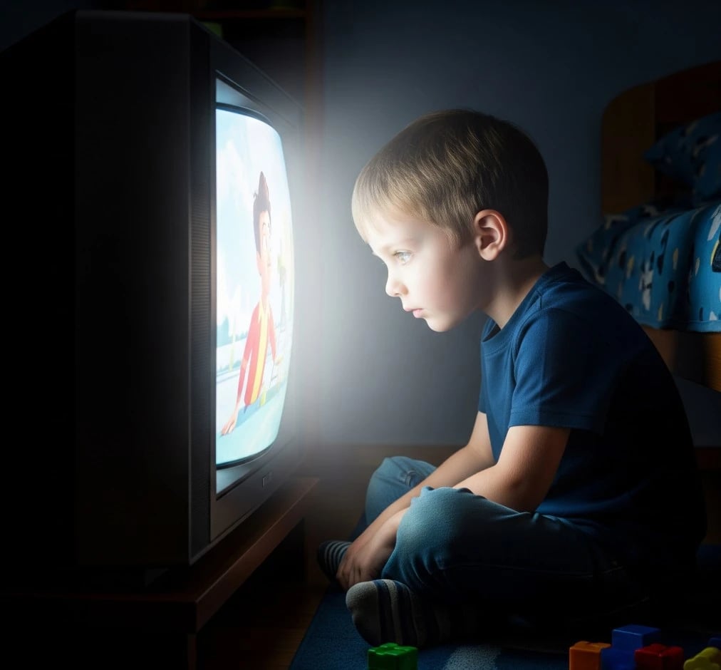 A child watching TV too closely.