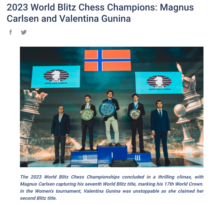 Fifth World Rapid Championship title for Magnus Carlsen