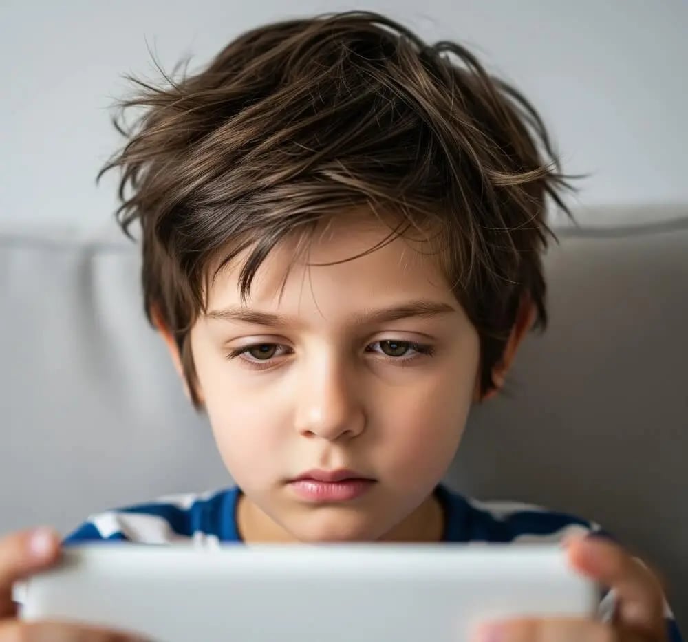 A child watching mobile relentlessly illustrating high screen time effects.