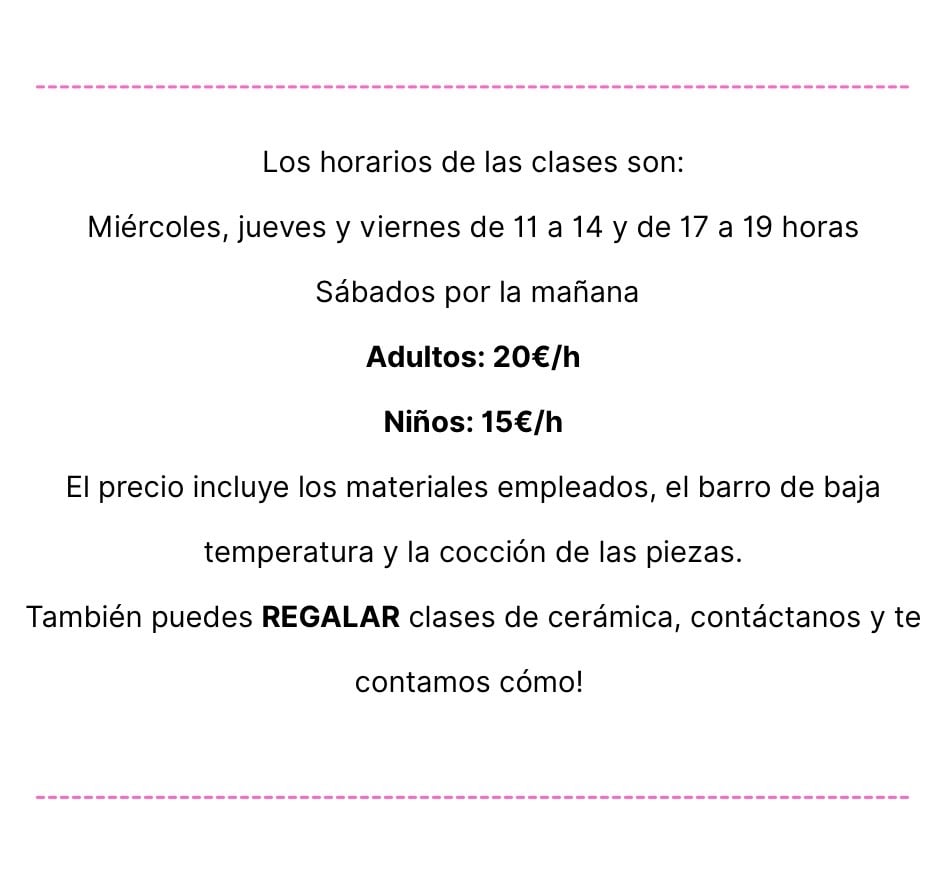 Horarios. Cerámica La Casa de las Arañas