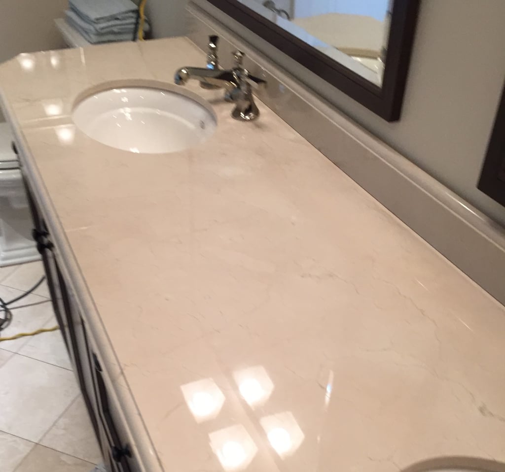 Professionally polished Crem Marfil Marble Bathroom vanity countertop