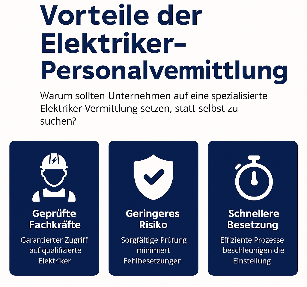 Infografik zeigt die wichtigsten Vorteile einer spezialisierten Elektriker-Personalvermittlung in De