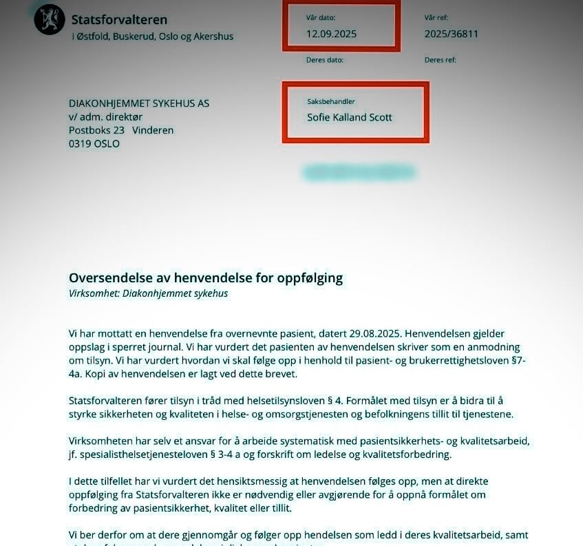 Diakonhjemmet sykehus, Statsforvalteren, Sofie Kalland Scott,Sara Cecilie Wilhelmsen Solheim, 