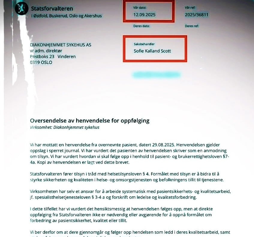 Diakonhjemmet sykehus, Statsforvalteren, Sofie Kalland Scott,Sara Cecilie Wilhelmsen Solheim, 