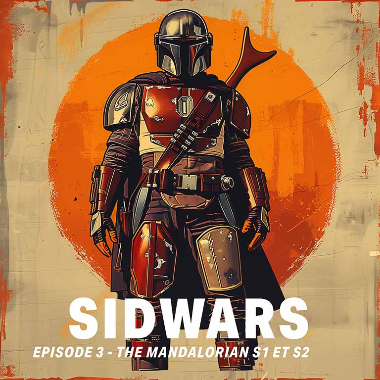 Illustration d'un Mandalorian dans un style années 50, Star Wars