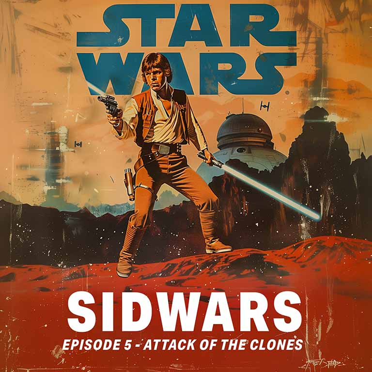 Illustration de Luke Skywalker dans un style années 50, Star Wars