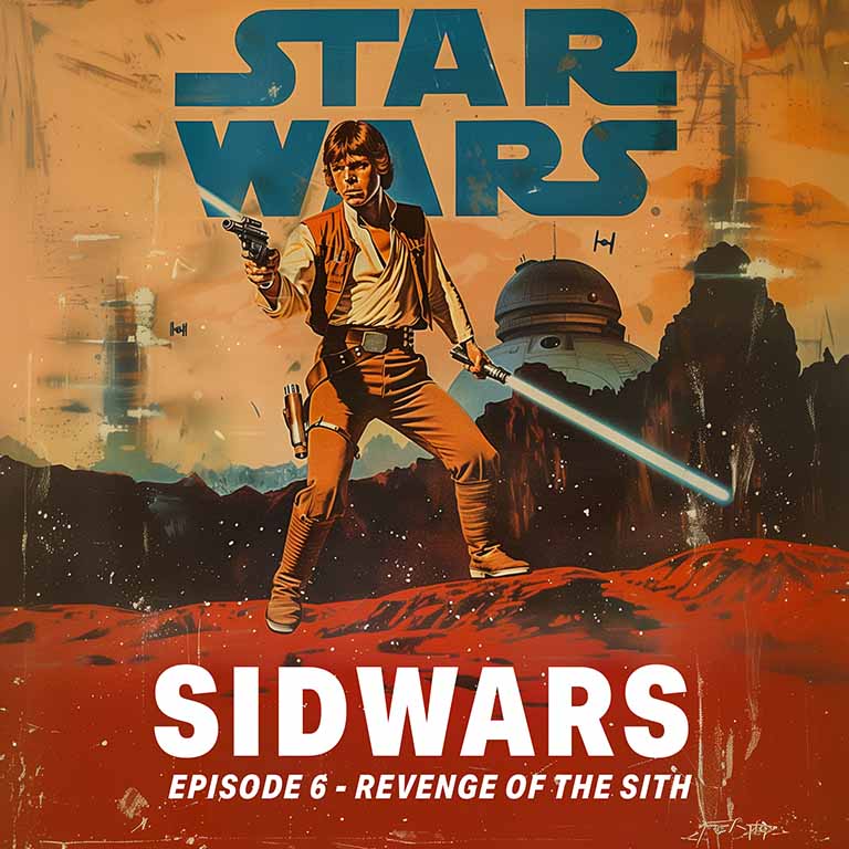 Illustration de Luke Skywalker dans un style années 50, Star Wars