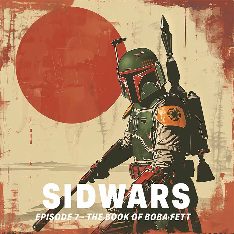 Illustration de Boba Fett dans un style années 50, Star Wars