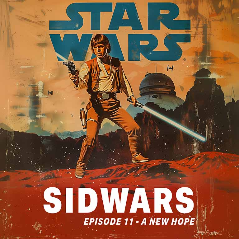 Illustration de Luke Skywalker dans un style années 50, Star Wars